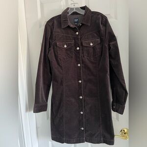 NWOT GAP Women's Stretch Velvet Chocolate Long Sleeve Shirt Dress